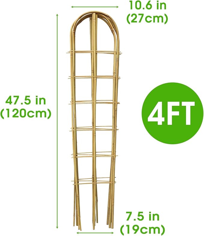 5 Pack 4 Feet U-Shape Bamboo Trellis Natural Bamboo Trellis for Climbing Plants Vegetables Cucumber Tomato Outdoor and Indoor Potted Plants