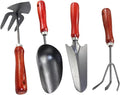 jojofuny 4pcs Garden Tool Set with Small Trowel Narrow Spade Three-Prong Cultivator and Dual-use Hoe Mini Handheld Soil Scoop for Planting Digging and Gardening Tasks