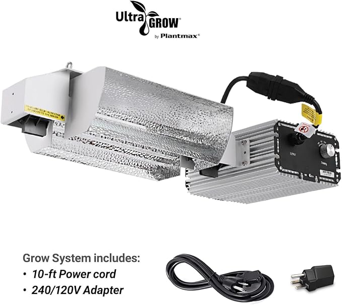 UltraGrow – Classic 1000W DE Double Ended HID Grow Light System with HID Bulb Dimmable Ballast for Indoor Growing (Classic Open Reflector &amp MH)