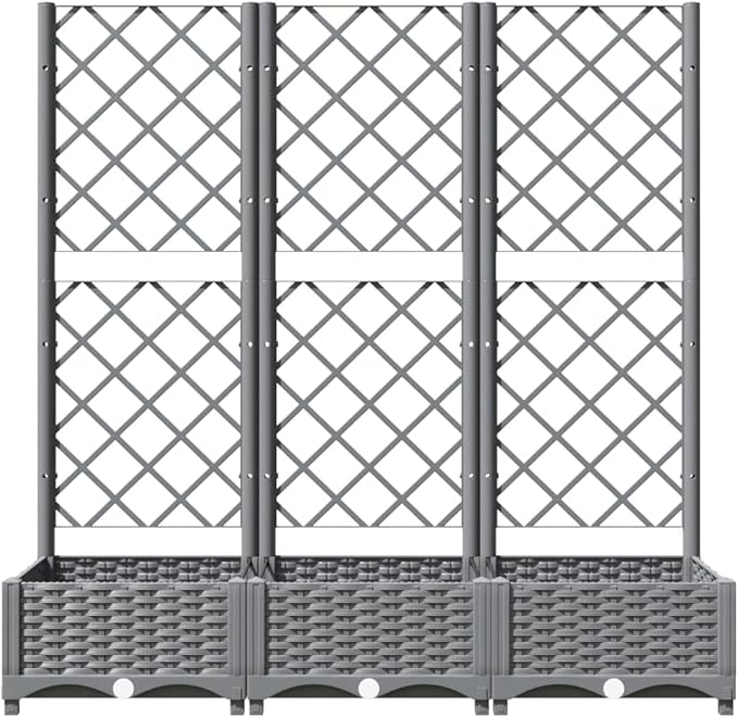 Garden Planter Light Grey Polypropylene Large Planters with Trellis for Climbing Plants Outdoor Raised Garden Bed for Patio Balcony 47.2x15.7x47.8in