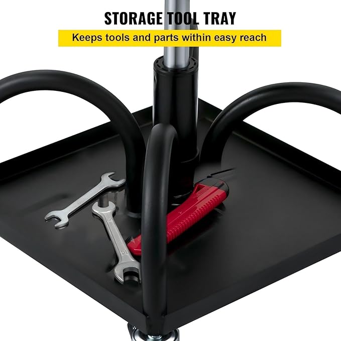 Rolling Garage Stool 300Lbs Capacity Adjustable Height 15.7-20.5 Inch Mechanic Seat with Tool Tray