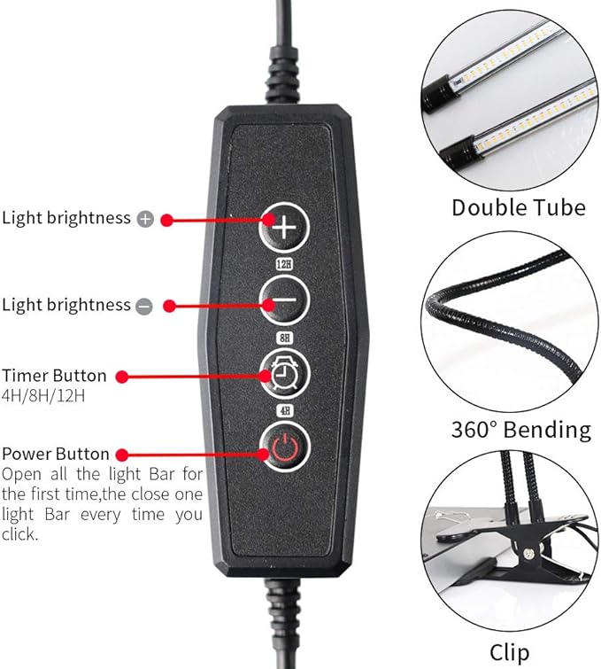 RUNAAJA Long Double-Ended Clamps Plant Growth Light Succulent Plant Light LED Ground Insert Plant Light with Auto On/Off Timer 4H/8H/12H/18H Plant Grow Light
