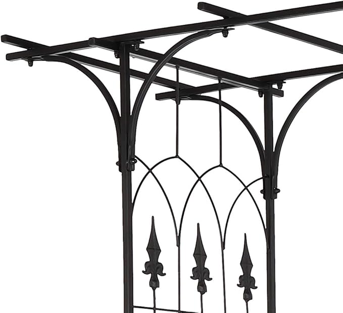 Metal Garden Arch Ornamental Outdoor Garden Plant Trellis Wedding Party Bridal Party Decoration (Black Flat Roof)