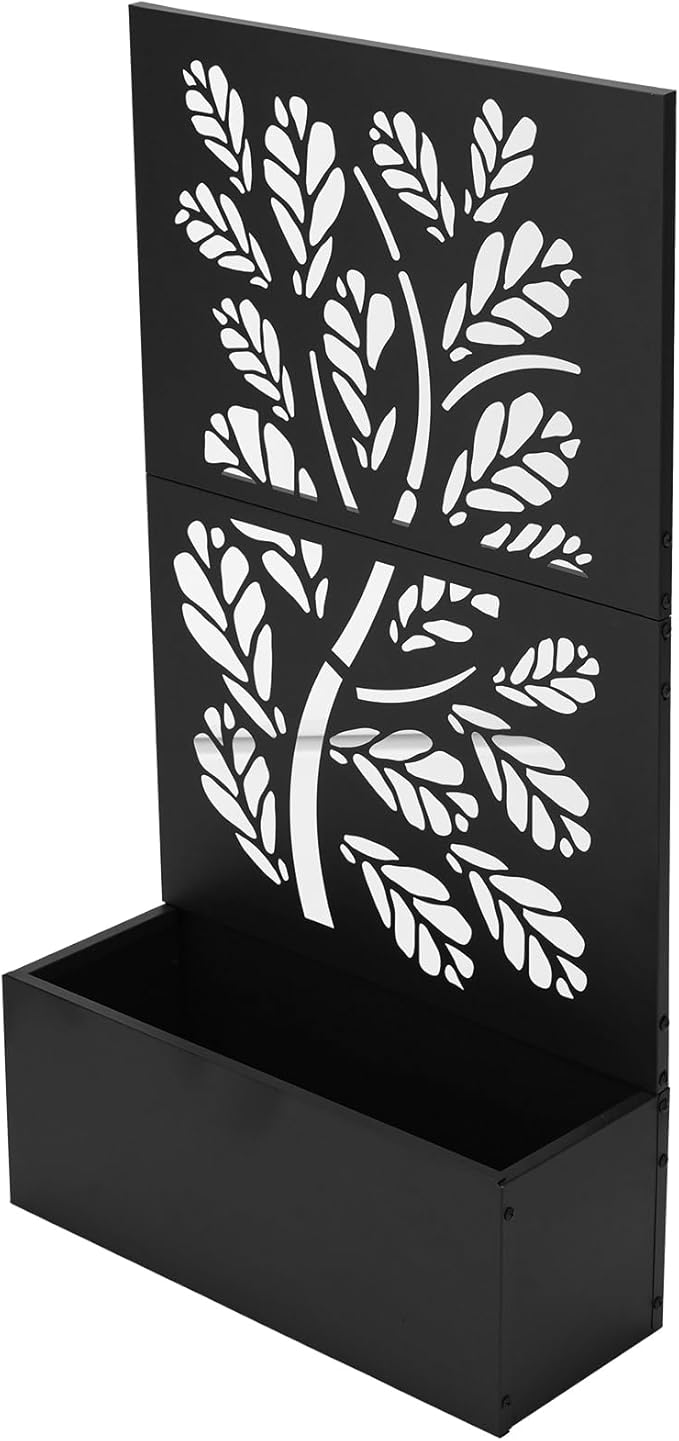 Black Raised Beds Metal Garden Bed with Trellis for Climbing Vegetables Cucumber Trellis Planter Box Support for Peas Beans and Flowering Vines Planter Box Heavy Duty Outdoor Planter for Patio