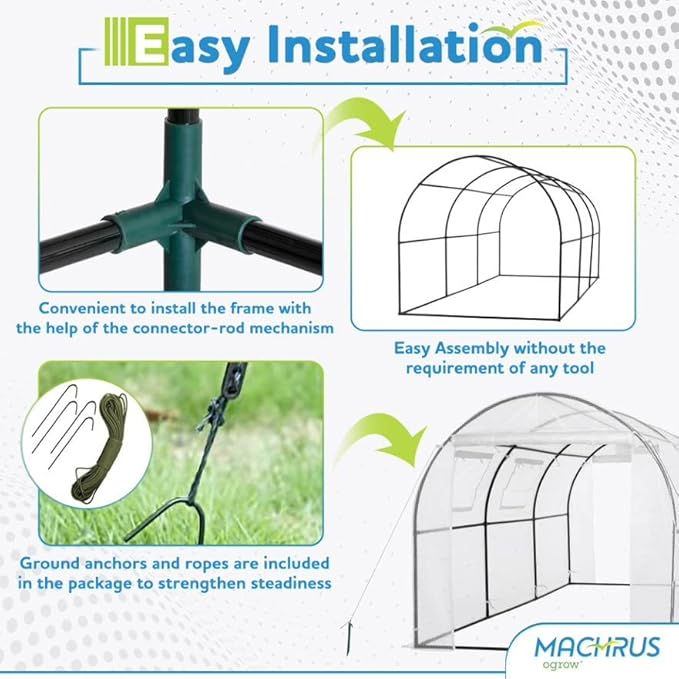 Machrus Ogrow Deluxe Walk-in Tunnel Greenhouse with White Cover