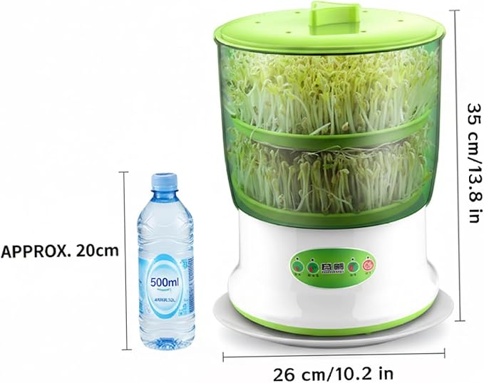 Bean Sprouts Grow Kit 2-Tier Large Capacity Seed Sprouting Kit with 360° Spray 3 Modes for Indoor Gardening Green Sprout Growing