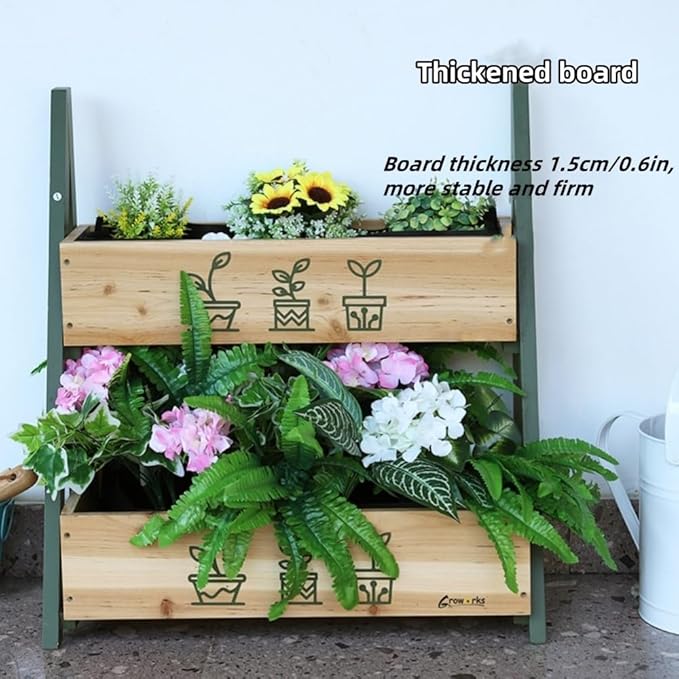 Solid Wood Raised Planter Box with Double Planter Floor-Standing Garden Bed for Outdoor Plants Modern Wooden Flower Rack for Balcony Courtyard Patio and Nursery Use(Natural)