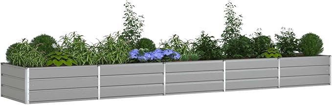 Galvanised Steel Raised Garden Bed Metal Planter Box for Outdoor Plants Vegetable Herb 188.98x39.37x17.72 Light Gray-827