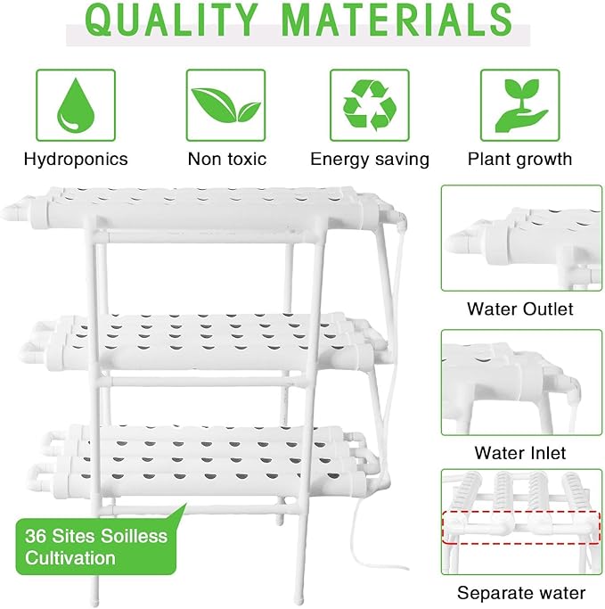 Hydroponics Growing System Kit Aquaponics Growing System3 Layers/108 Sites Food PVC Pipes Planting Vegetables Garden Tools for VegetablesFruitsPlant(Upgraded Version)