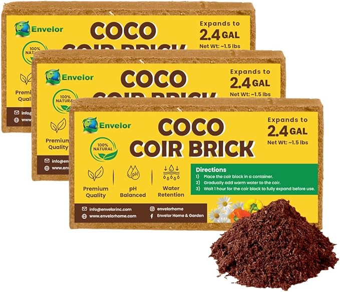 Coco Coir for Plants 3-Pack – 2.4 Gallons Compressed Coconut Coir Bricks 10 lb. Organic Low EC pH Balanced Coco Peat for Indoor &amp Outdoor Gardening Potting Soil Indoor Plant Soil