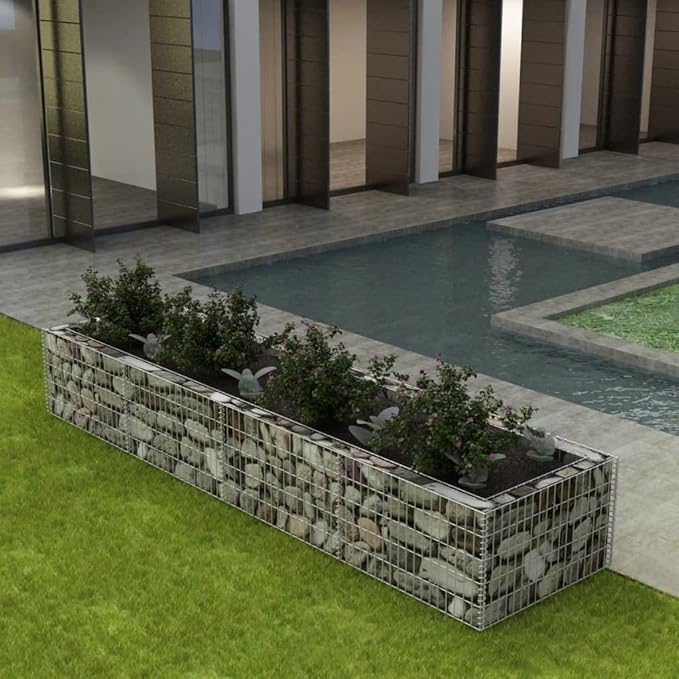 Galvanized Steel Gabion Raised Bed Gabion Wall Garden Stone Cages Basket for Outdoor Landscape Lawn Vegetable Flower 141.7x35.4x19.7 -AA