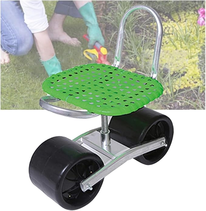 Rolling Garden Work Seat with Wheels360 Degree Swivel Height-Adjustable Chair Heavy Duty Gardening Stoolfor Lawn Yard(Green)