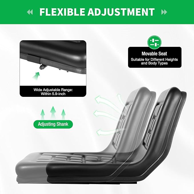 Universal Lawn Mower Seat Compact Adjustable Tractor Seat with Brackets and Slide for Mower Dumper Digger Black Seat