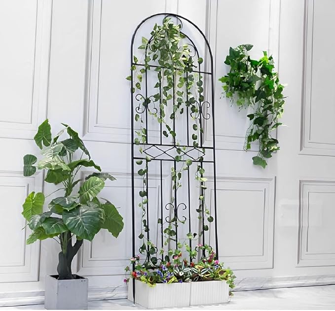 Garden Trellis for Climbing Plants 47.2in×19.7in&amp1PCRustproof Sturdy Black Iron Plant Support for Lawn Garden Backyard Flower(Size:220cm/86.7in)
