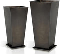 Worth Garden Large Metal Glazed Planter Set of 2 (25 + 28) Luxurious Glossy Finish Black Tall Square Tapered Steel Plant Pot Decor Flower Pot Indoor &amp Outdoor Drainage Hole &amp Dual-Purpose