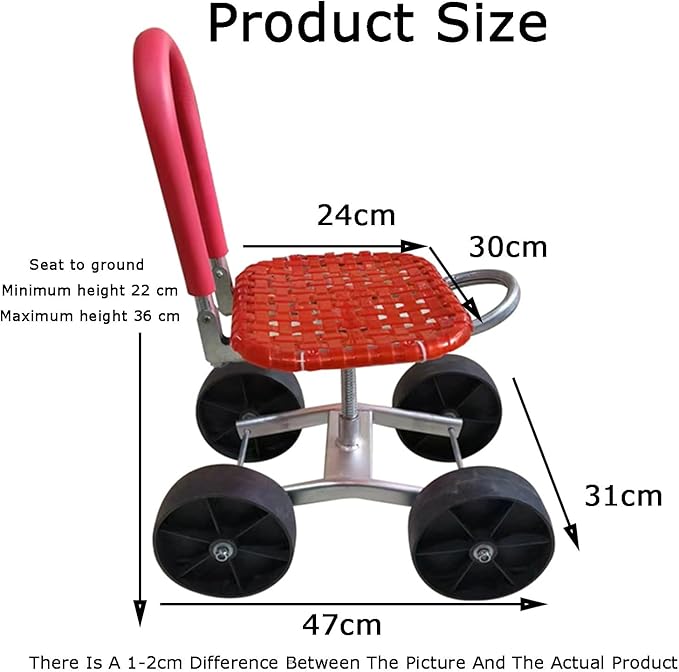 Rolling Gardening Work Stool Bearing 150kg Adjustable HeightGarden Helper with Foldable Backrestfor Yard Patio(Blue4 Wheels)