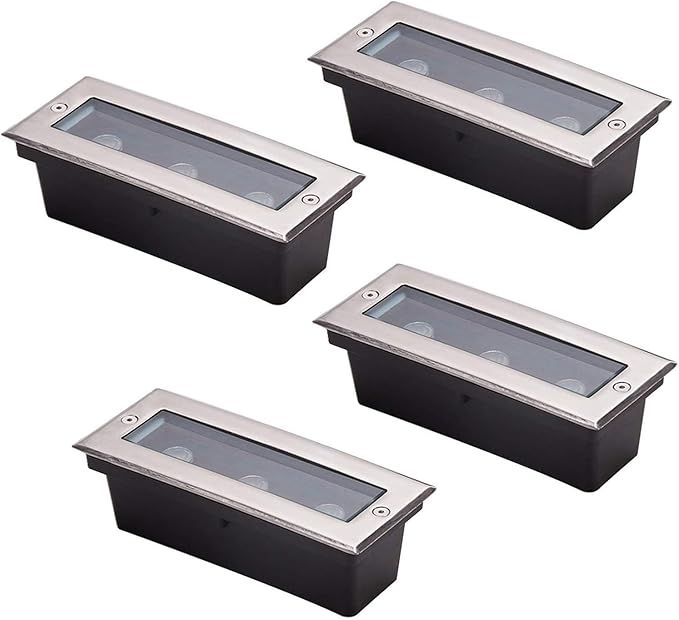 4PCS Outdoor Recessed Spotlight 85-265V Landscape Lights IP67 Waterproof Underground Light LED Rectangle Outdoor Garden Stainless Steel Spotlight Walkover Led Lights Floor Lamp (White Light 3W)