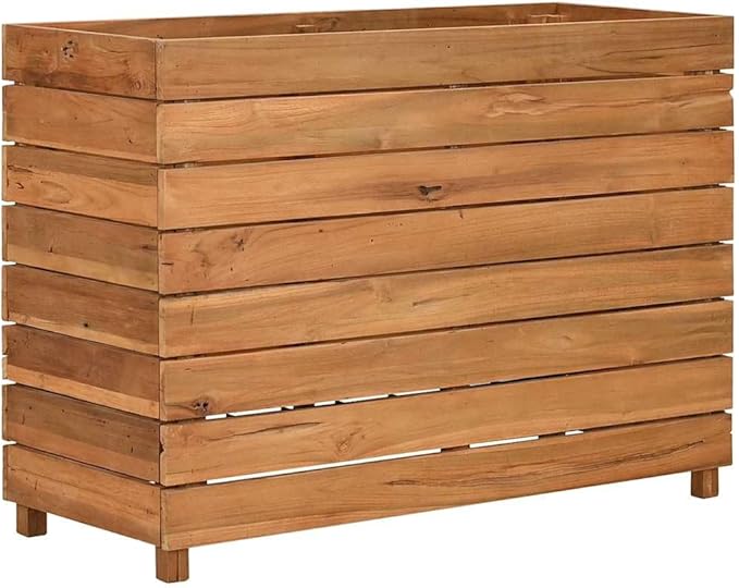 vidaXL Planter Flower Box - Recycled Teak Raised Bed with Adjustable Steel Rack for Patio/Garden