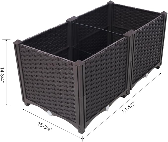 Self-Watering Raised Garden Bed Planter Box for Vegetables Herbs Flowers and Succulents – Deep Outdoor Indoor Planter with Drainage System (Brown + Polypropylene-1)