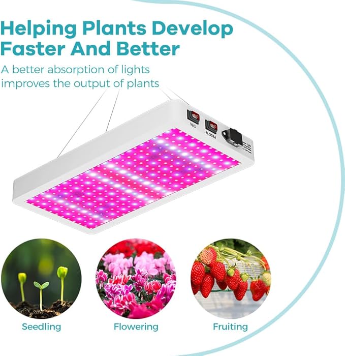 2Pcs 800W LED Full Spectrum Red Blue Plant Lights 100-277V Seeds Hydroponic Lights Veg/Bloom Modes Dimmable UV/IR Succulent Cultivate Lamp Greenhouse Tent Vege Fruits Flowers Potted Cactus Lighting