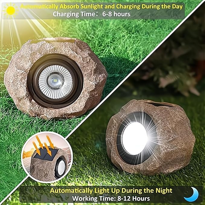 Solar Rock Lights Outdoor Waterproof – 2 Pack LED Landscape Spotlights with Auto On/Off Sensor Decorative Solar Lights for Garden Pathway Driveway Yard Patio Walkway Sidewalk