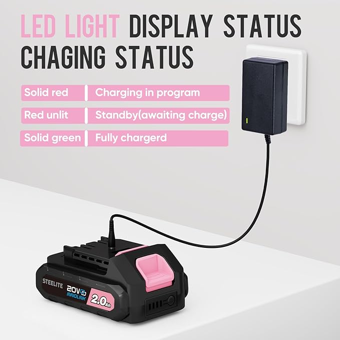 STEELITE 21V Cordless Leaf Blower 150 MPH 600 CFM High-Performance Airflow Lightweight Electric Blower for Lawn Care Patio Cleaning Leaves &amp Dust Includes 2 x 2.0Ah Batteries - Pink