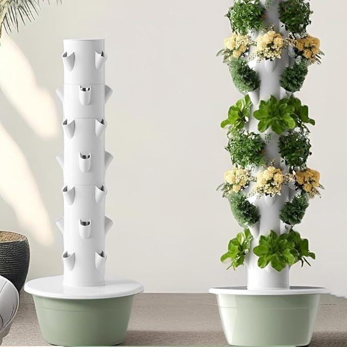 Hydroponics Tower Indoor Growing System Vertical Hydroponic Vegetable Growing Machine with Pump And Movable Water Tank Garden Planter Indoor Smart Garden Kitfor Both Indoor And Outdoor20 holes