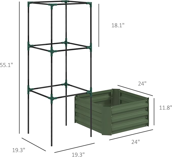 Garden BedGalvanized Planter BoxRaised Garden Bed with Cage for Climbing Vines