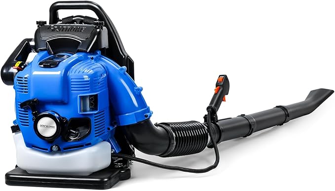 High Power Backpack Leaf Blower52cc Backpack Leaf Blowers Gas Powered550 CFM 2 Stroke with 1.2L Fuel TankAir Cooling Gasoline Grass Blowers for Sand Gravel Snow Yard and Driveway (Blue（75.6 CC）)