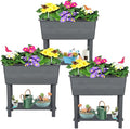 3 Pcs Self Watering Elevated Raised Garden Bed Large Outdoor Plastic Planter Box Big Flower Plant Pot for Planting Flowers Vegetables and Herbs (3 Dark Grey)