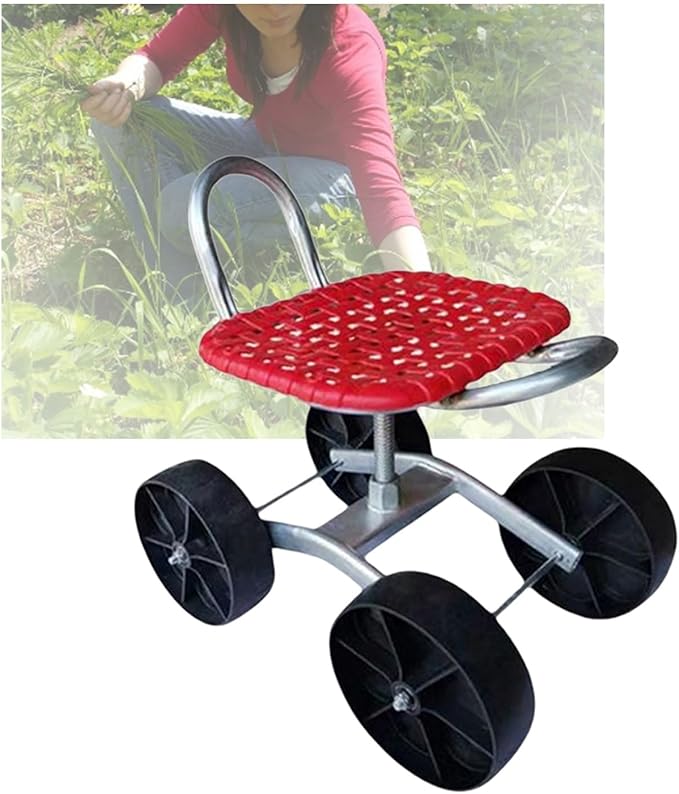 Garden Stool with Wheels2/3/4 Wheels Gardening Helper Adjustable Height 22-36cm Can Bearing 150kgfor Outdoor Lawn Yard(Red4 Wheels)