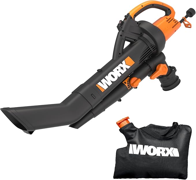 WORX Trivac 3 in 1 Electric Leaf Blower for Lawn Care Leaf Vacuum with 350 CFM &amp 210 MPH Leaf Mulcher with Metal Impeller WG505