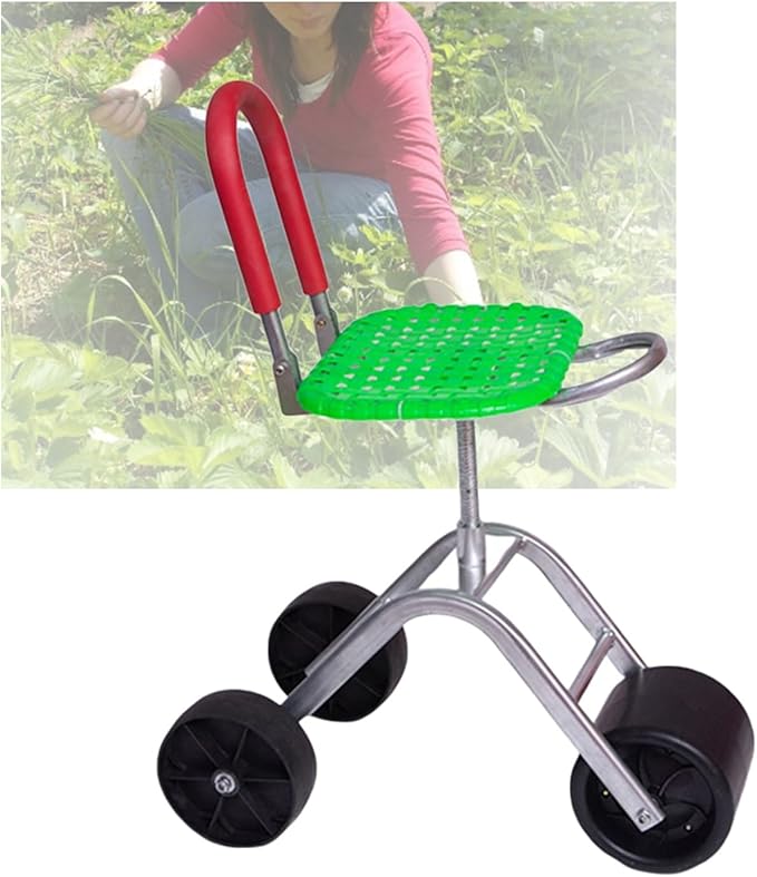 Garden Stool with Wheels Heightening Rolling Gardening Helper Bearing 150kg Adjustable Height 36-48cmfor Home Farms(Green3 Wheels)