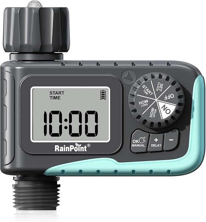 RAINPOINT Sprinkler Timer Programmable Water Timer for Garden Hose Outdoor Soaker Hose Timed with Rain Delay/Manual/Automatic Watering System Digital Irrigation for Yard Lawn 1 Outlet