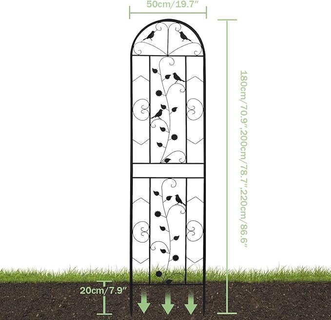 180 200 220cm Metal Decorative Garden Trellis Support Trellis for Climbing Plants Outdoor Roses Vine Cucumbers Vegetables Flower Support(180cm/70.87″)
