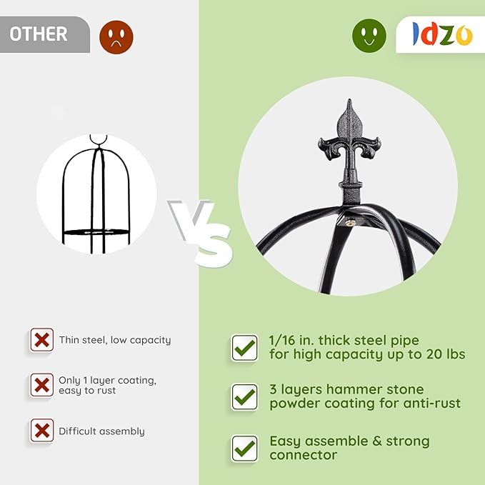 Idzo 100% Metal Obelisk Trellis for Climbing Plants Outdoor 6ft - 72in Heavy Duty Black Garden Trellis for Climbing Vine with Stone-Look Finish 1pc