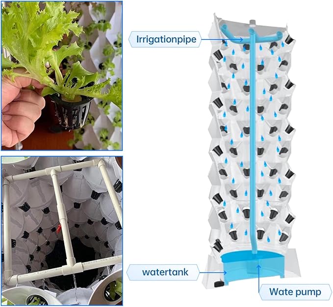 ZXMT 80 Pots Hydroponics Tower Set Hydroponic Growing System Hydroponic Growing Kit for Indoor &amp Outdoor Lettuce Tower with Hydrating Pump Timer Adapter