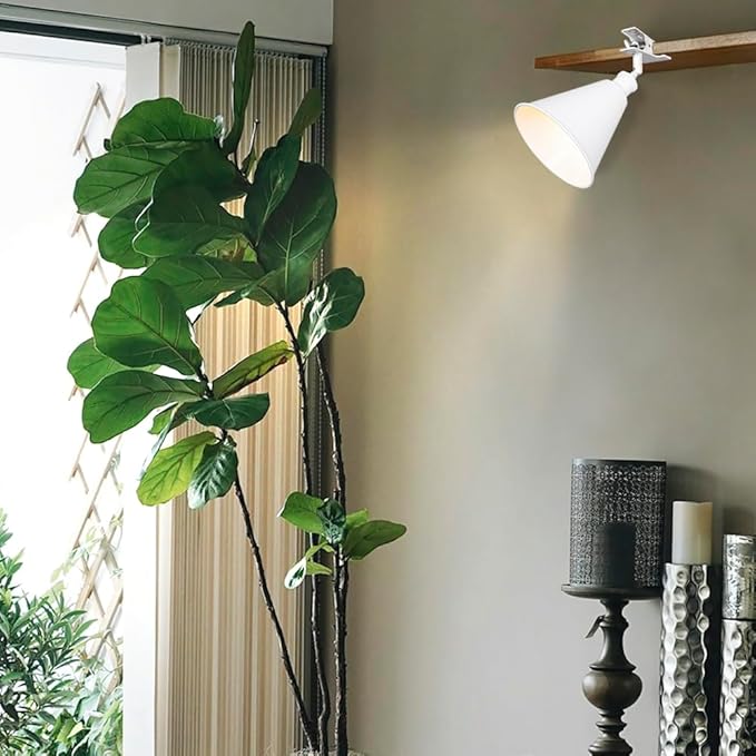 Clip Mount 5.9Ft Plug in Timing Cord Plant Light Full Spectrum White Light White Base White Metal Cone Shade Adjusted Angle Simple Clamp Light for Indoor Plants