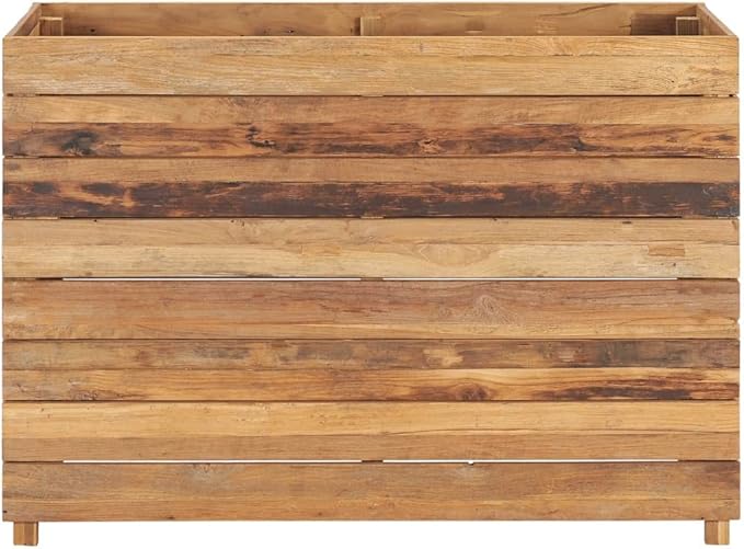 Raised Bed Recycled Teak Raised Planter with Wooden Legs and Steel Rack Bottom for Flowers Vegetables Weather Resistant Outdoor Planting Box Container 39.4x15.7x28.3 -AA