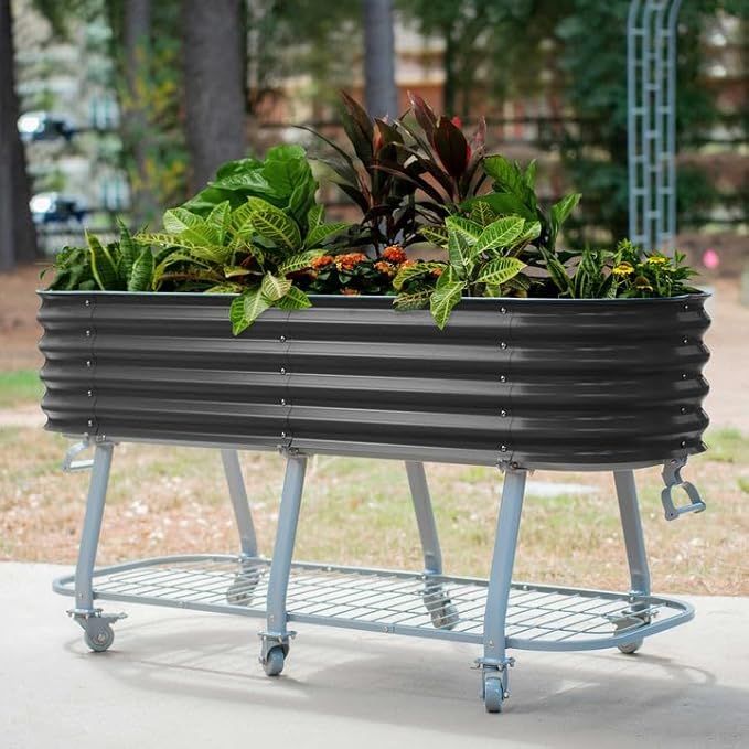 Vego garden 2 x 6 ft Raised Garden Bed with Legs and Wicking Cell System - Perfect for Gardening Vegetables Herbs and Flowers on The Patio - Outdoor &amp Indoor Elevated Planter Box - Olive Green