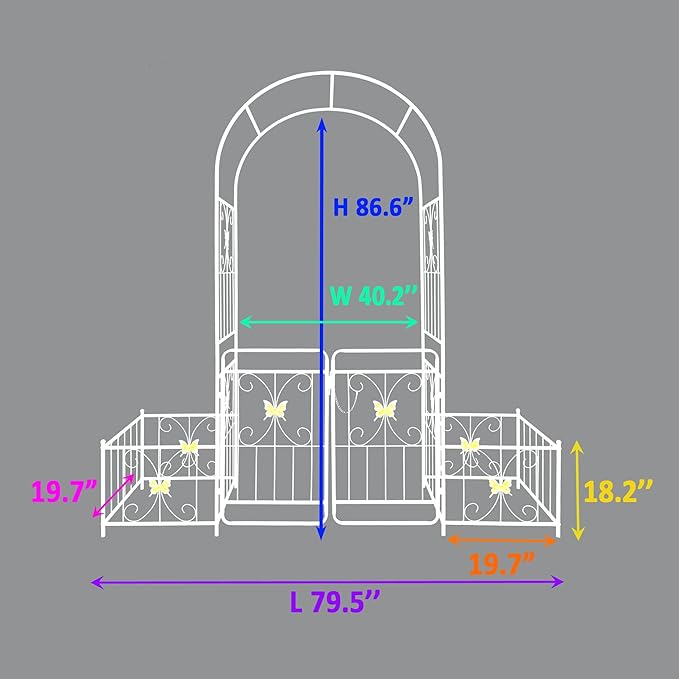 86''H Metal Garden Arch Rustproof Garden Arbor Trellis with Two Plants Stand and Gate 0.63'' Dia Galvanized Tube Plant Trellis for Climbing Plants Rose Jasmine (Cream White)