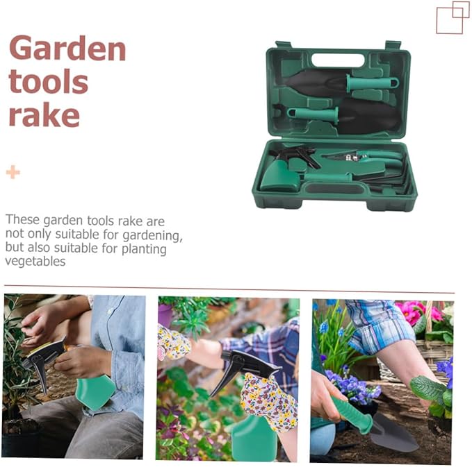 5pcs Portable Garden Tool Set with Outdoor Planting Shovels Gardening Rake Pruning Shears and Carrying Case for Flower Planting and Lawn Care