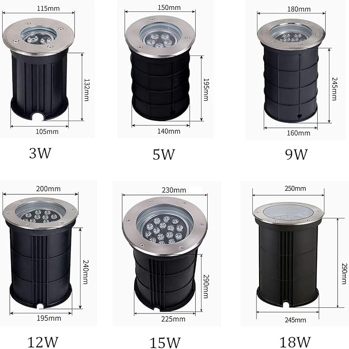 Adjustable Outdoor Recessed Ground Light - IP65 Waterproof LED Spotlight for Driveway Deck &amp Landscape - 12W Red &amp 5W Green Options