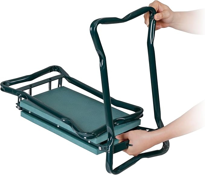 Folding Garden Kneeler Bench Heavy Duty Garden Stool Kneeling Pad Bench Seat for Kneeling to Prevent Knee Pain Lightweight Portable Gardening Supplies with Extra Tool Pouches EVA Foam Pad