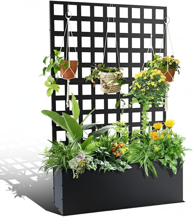 Metal Planter Box with Trellis for Climbing Plants Outdoor 70.87x46.46x11.81 Raised Garden Bed with Trellis Privacy Screen for Patio
