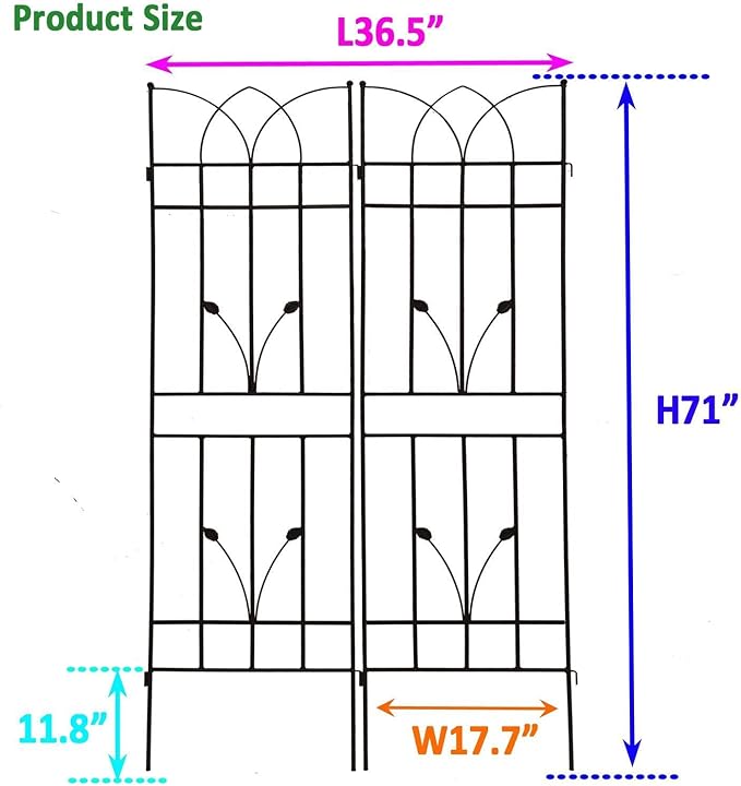 2 Pack Metal Garden Trellis 71 X 17.7 Rustproof Trellis for Climbing Plants Outdoor Flower Support Black