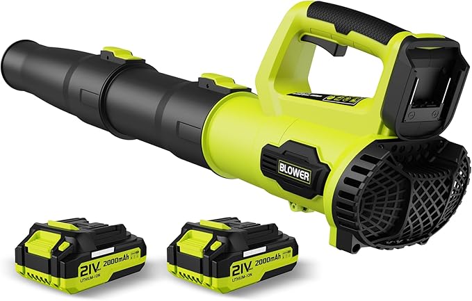 LEAPUL Leaf Blower Cordless 21V Electric Leaf Blower with 2×2.0Ah Batteries &amp 1 Fast Charger Lightweight Battery Powered Blower for Lawn Care Patio Cleaning