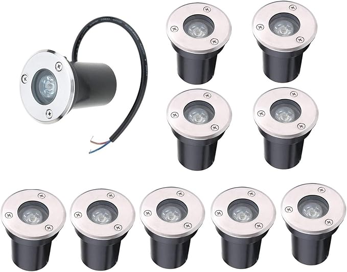 10 Pack Garden Buried Light - Spotlight Led Beam Light 1W LED Landscape Lamp IP67 Outdoor LED Underground Recessed Inground Light for Pathway Patio Lighting(Blue24v(1W))