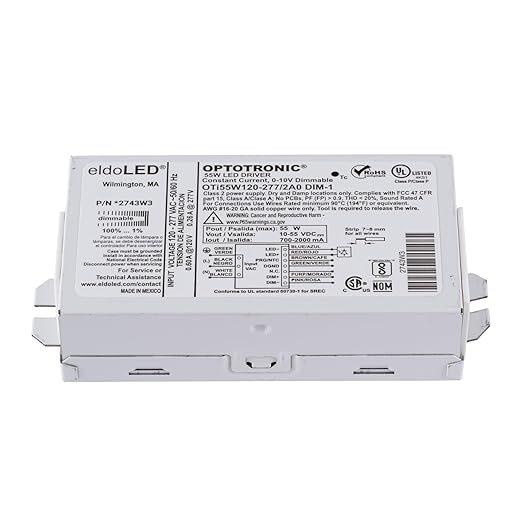 *2743W3 OPTOTRONIC 55W Constant Current 0-10V Dimmable LED Driver Programmable Compact OTi55W/120-277/2A0/DIM-1 - Replacement/Compatible with Osram 57355