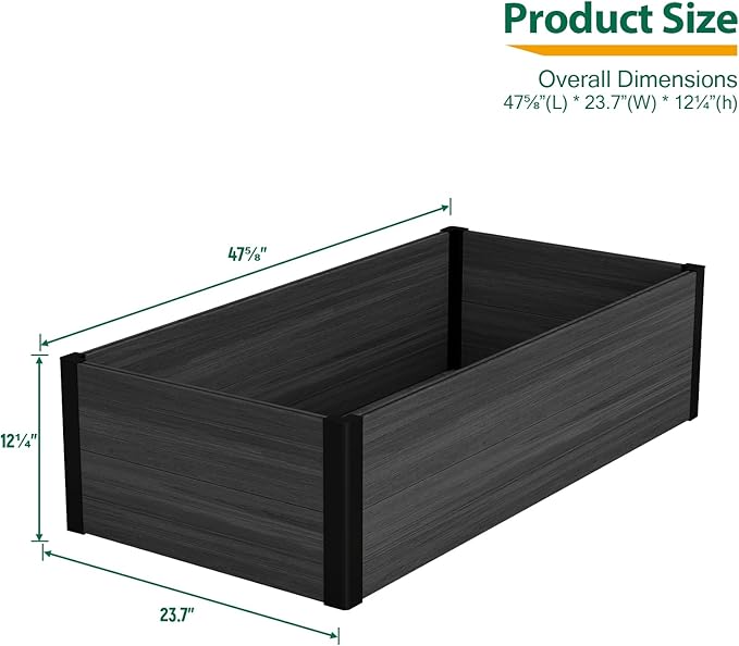 mondaria Raised Garden Bed 4x2x1Ft Outdoor Rot-Resistant Planter Box Wood Plastic Composite Flower Bed Kit for Vegetables Herb Black